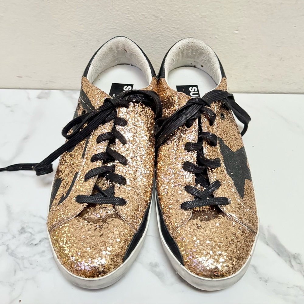 Golden Goose Gold Glitter Flag Sneakers